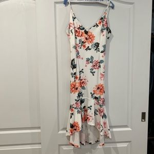 Aqua Dress| Aqua Floral Print Midi Mermaid High Low Dress